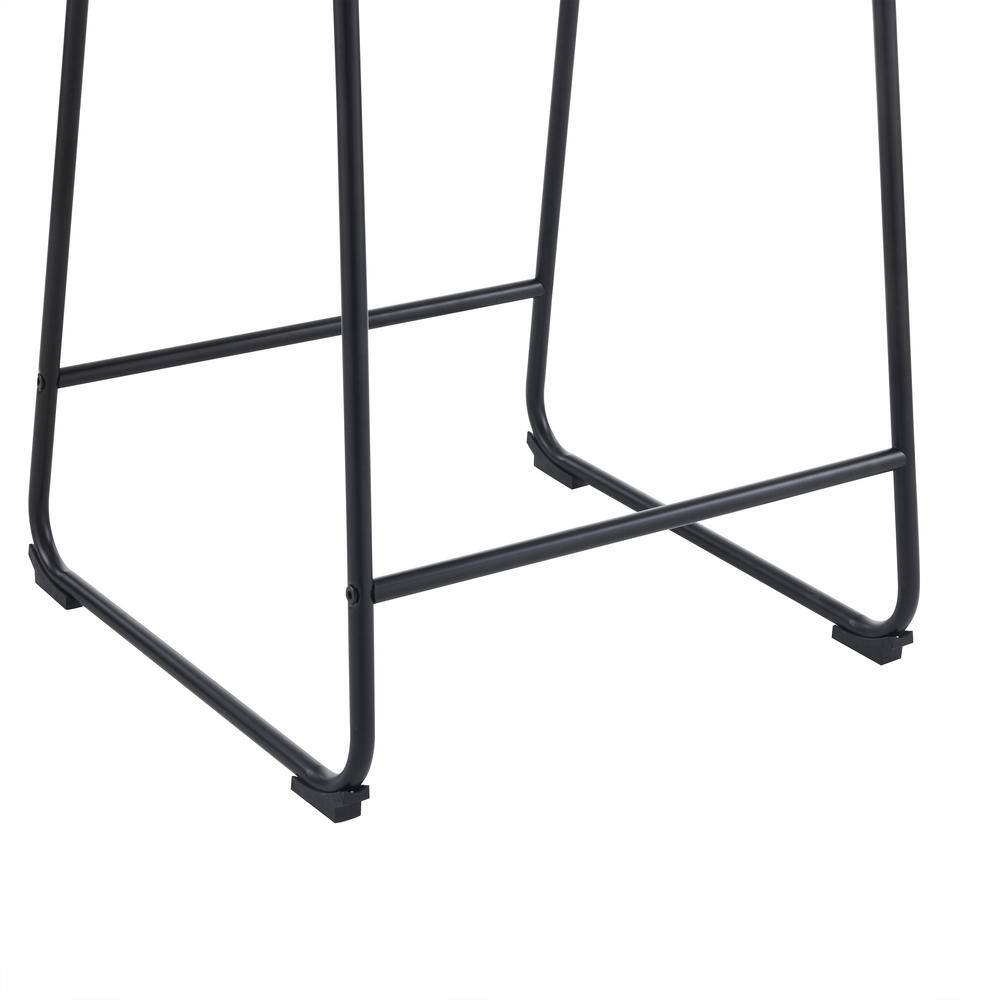 Cream Faux Leather and Black Steel Armless Counter Stools, Set of 2