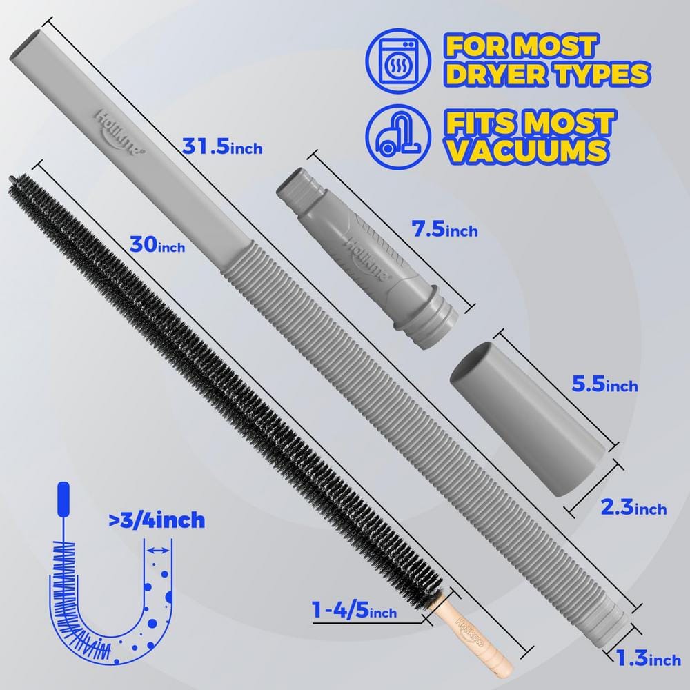 Gray Dryer Lint Vacuum Attachment and Flexible Brush Kit (2-Pieces)