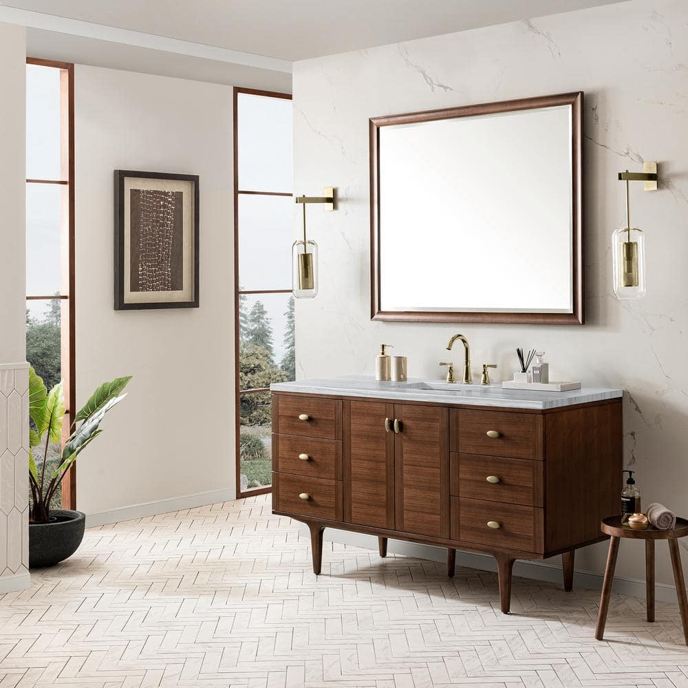 Amberly 60" Walnut Single Vanity Base with Brass Knobs