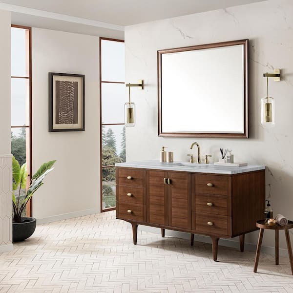 James Martin Vanities Amberly 59.9 in. W x 23.4 in. D x 33.5 in. H Single Bath Vanity Cabinet without Top in Mid-Century Walnut