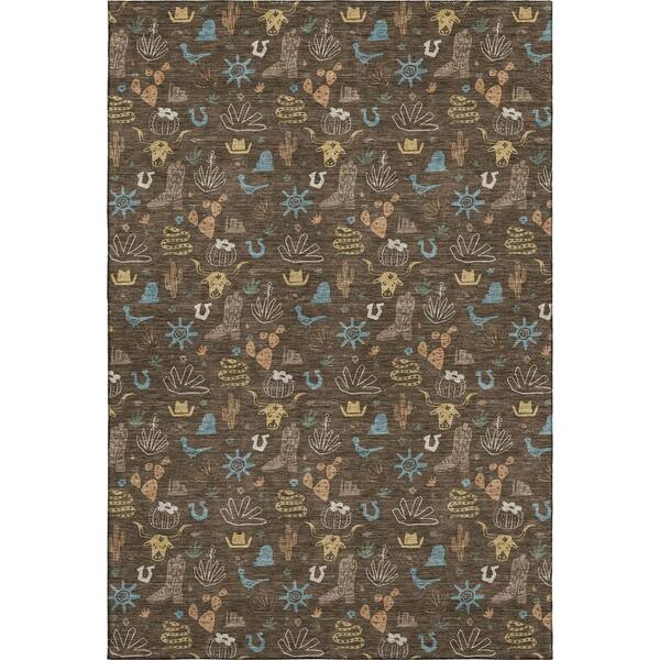 Mayfield Premium Machine Washable Abstract AMF2562 Chocolate 10 ft. x 14 ft. Area Rug