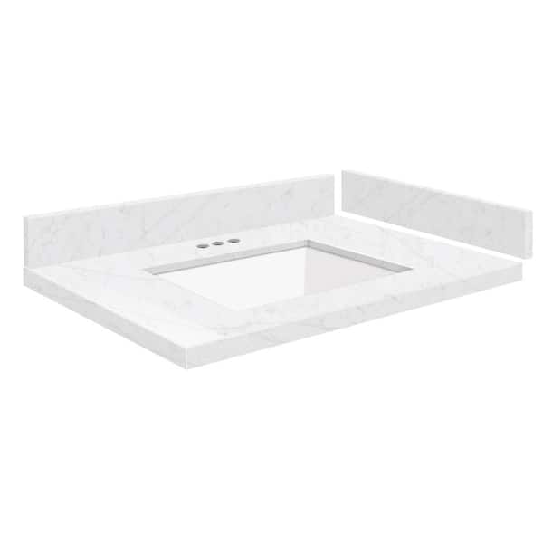 Transolid Silestone 25 in. W x 22.25 in. D Quartz White Rectangular Single Sink Vanity Top in Statuario