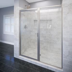 Deluxe 46 in. x 72-1/8 in. Framed Pivot Shower Door in Brushed Nickel with Clear Glass