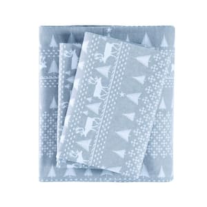 Cotton Flannel 4-Piece Blue Winter Frost King Sheet Set