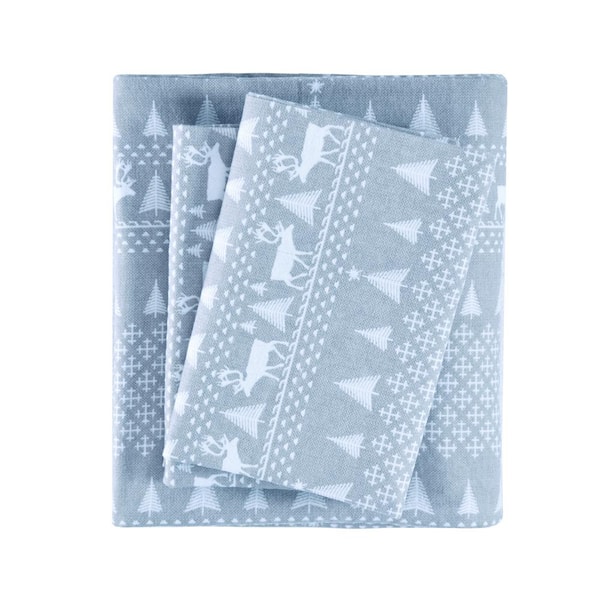 Woolrich Cotton Flannel 4Piece Blue Winter Frost King Sheet Set WR20