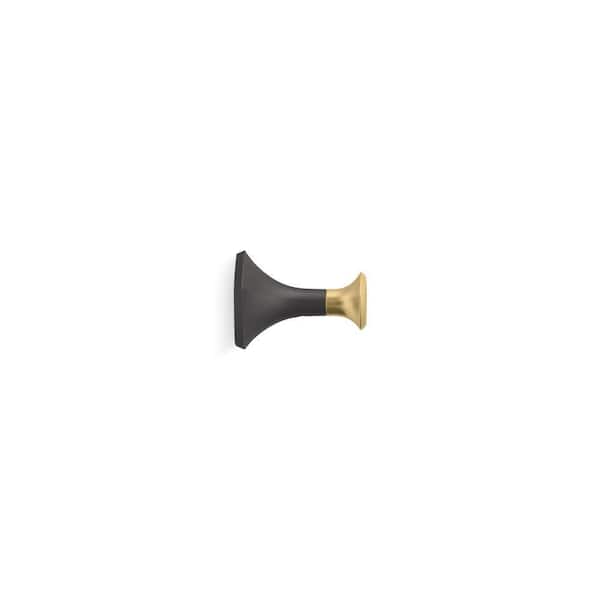 KOHLER Occasion Knob Robe Hook in Matte Black with Moderne Brass Trim