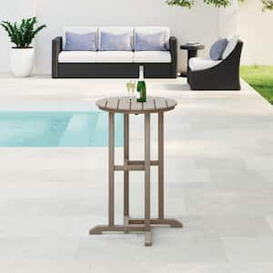 Laguna 24 in. Round Outdoor Dinining HDPE Plastic Counter Height Bistro Table in Weathered Wood