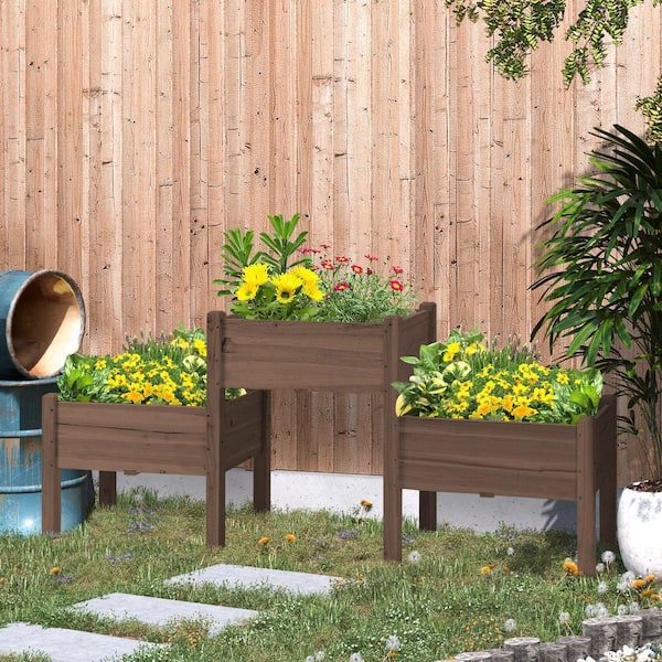 Coffee Color Outdoor Garden Wood Raised Beds with Drainage Holes