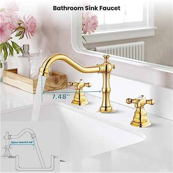 Dyiom Polish Gold Widespread Bathroom Sink Faucet Double Cross Knobs 3-Hole  Mixing Tap Deck Mount-Word Bath Accessory Set B089ZYPHVC - The Home Depot