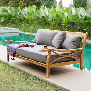 Kinsley Premium Indonesia Teak Wood Outdoor Sofa Day Bed with Gray Cushion