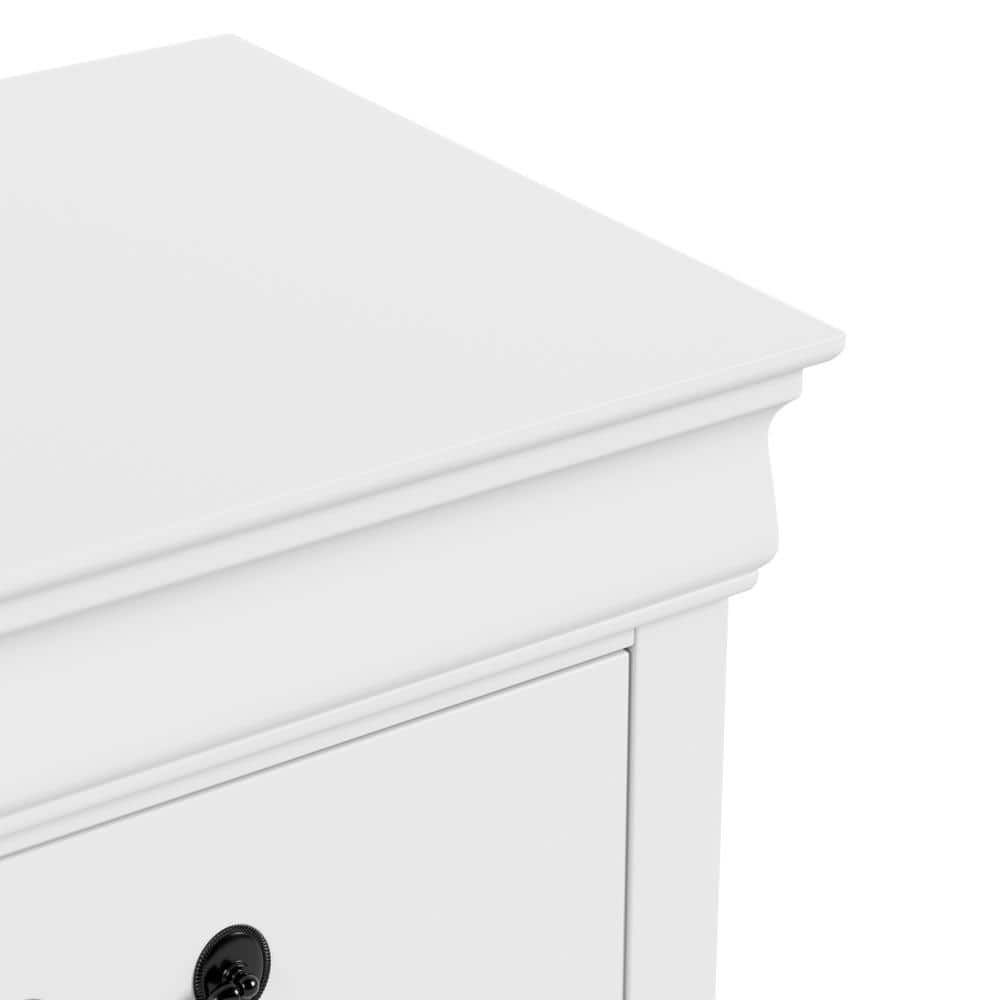 White Solid Wood 2-Drawer Nightstand with Antique Handles