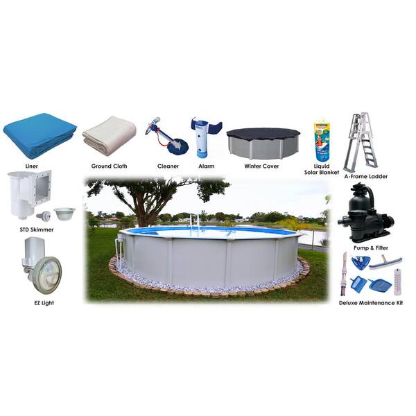 Santorini 24 ft. Round x 52 in. D Above Ground Pool Package (11 Additional Items Included)