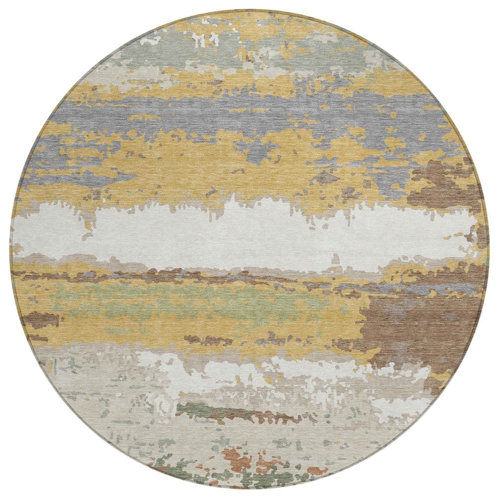 Chantille Machine Washable Indoor/Outdoor Abstract ACN2592 Gold 8 ft. x 8 ft. Round Rug price history on PriceWatchPro