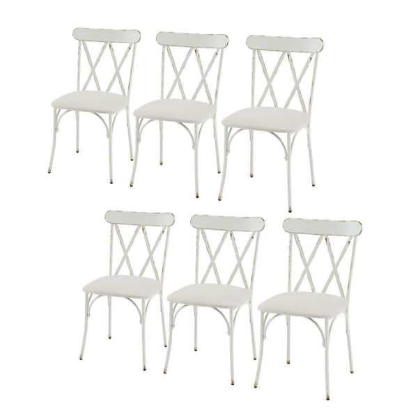 White Farbic Cushion Dining Chair With Metal Legs (Set of 6)