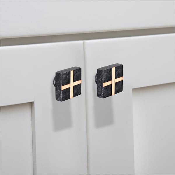 Frosted Marble Style 1-2/5 in. (36 mm) Black Cabinet Knob