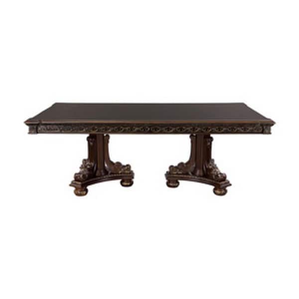 Benjara Finn Brown Wood Rectangle 112 in. Double Pedestal Base Dining Table Seats 8