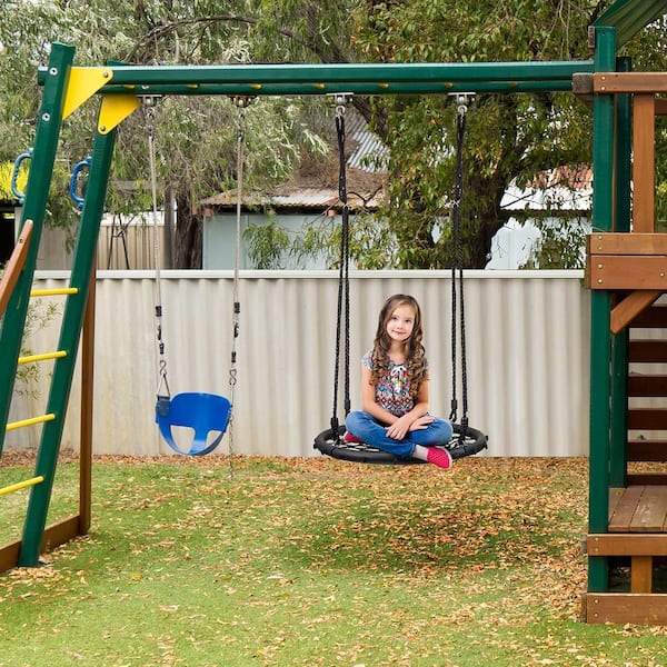 Sorbus Circle 24 in. Web Swing for Kids Black Net Seat Disc Swing 