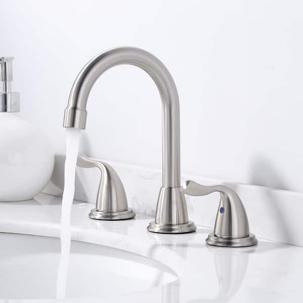 8 in. Widespread Double Handle Bathroom Faucet w/ Pop Up Drain, 24 in. Supply Lines and Y-shaped Hose in Brushed Nickel