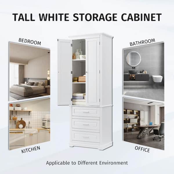 24 in. W x 16 in. D x 70 in. H White MDF Freestanding Linen