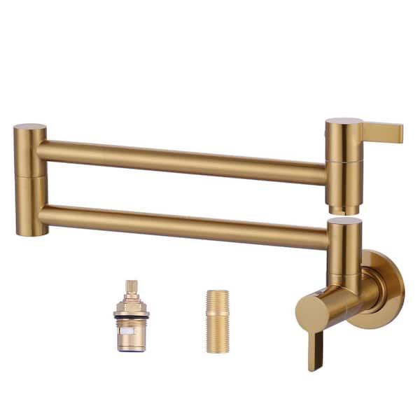 Wall Mounted Pot Filler Kitchen Faucet with 2 Handle in Brushed Gold