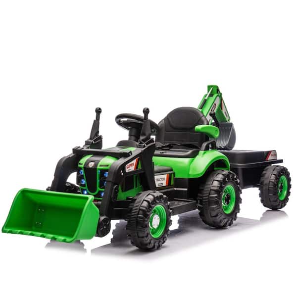 24V Kids Ride-On Electric Tractor Toy with 4-in-1 Construction Attachments  in Green for Kids Aged 2-4