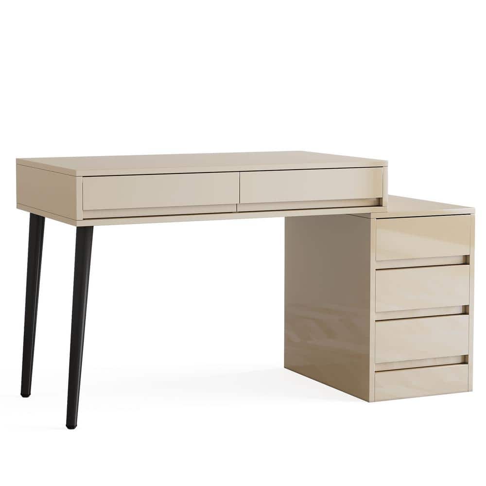 Ellie Sand Makeup Vanity Desk with Reversible 5-Drawers