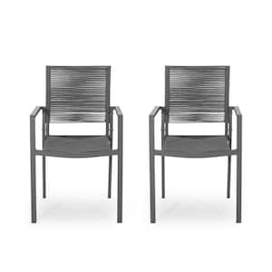 Cape Coral Grey Aluminum Outdoor Dining Chair in Dark Grey (2-Pack)