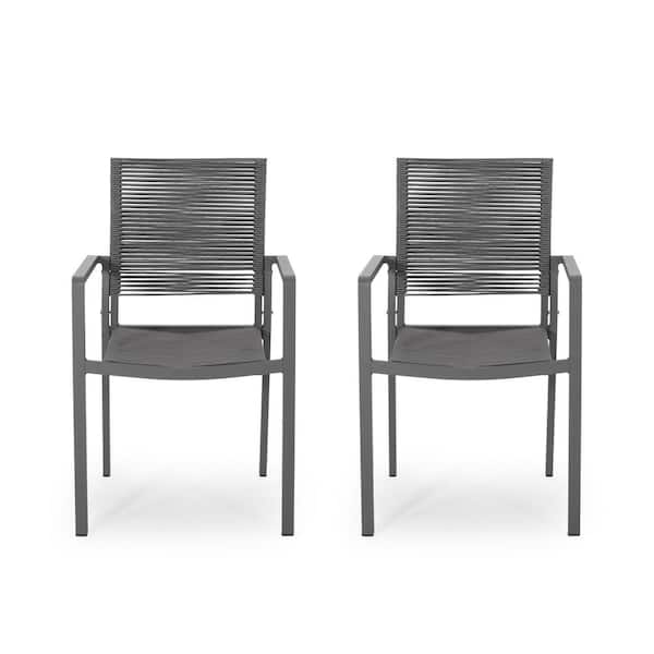 Cape Coral Grey Aluminum Outdoor Patio Dining Chair in Dark Grey (2-Pack)