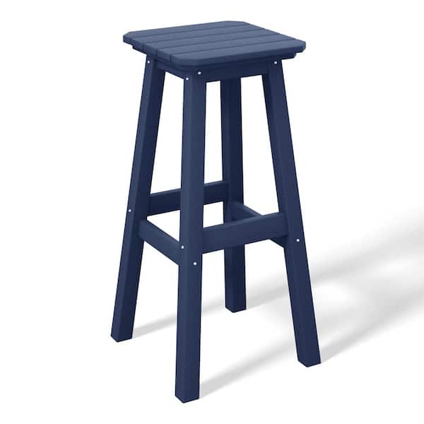 Laguna 29 in. HDPE Plastic All Weather Backless Square Seat Bar Height Outdoor Bar Stool in Navy Blue