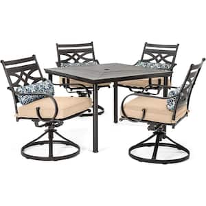 Montclair 5-Piece Metal Outdoor Dining Set with Country Cork Cushions, Swivel Rockers and Table