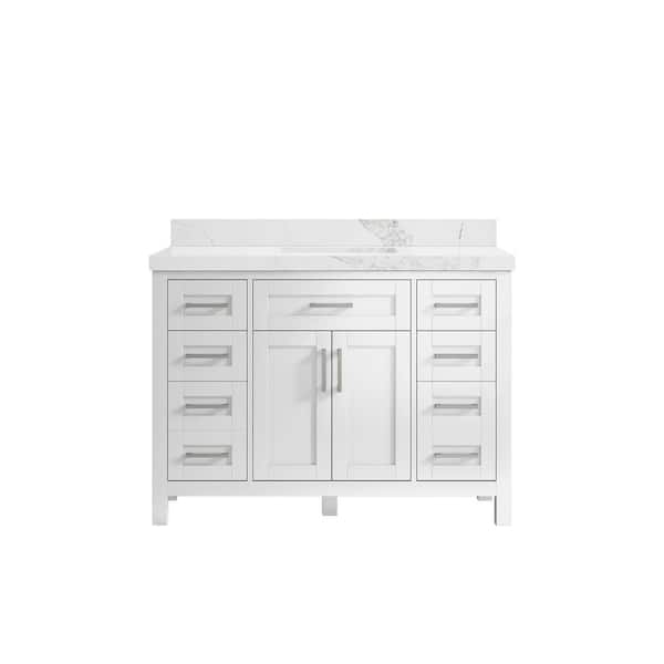 Willow Collections Cambridge 48 in. W x 22 in. D x 36 in. H Bath Vanity in White with 2 in. Calacatta Nuvo Quartz Top