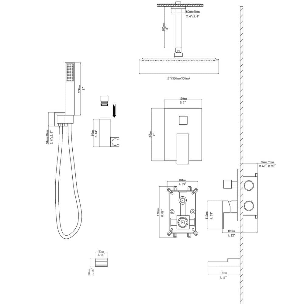 Oil Rubbed Bronze Ceiling Mounted Rain Shower System
