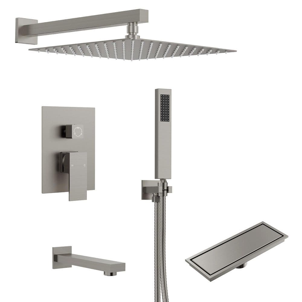 Square 1-Handle 3-Spray Wall Mount Tub and Shower Faucet 2.5 GPM with Shower Drain in Brushed Nickel Valve Included price history on PriceWatchPro