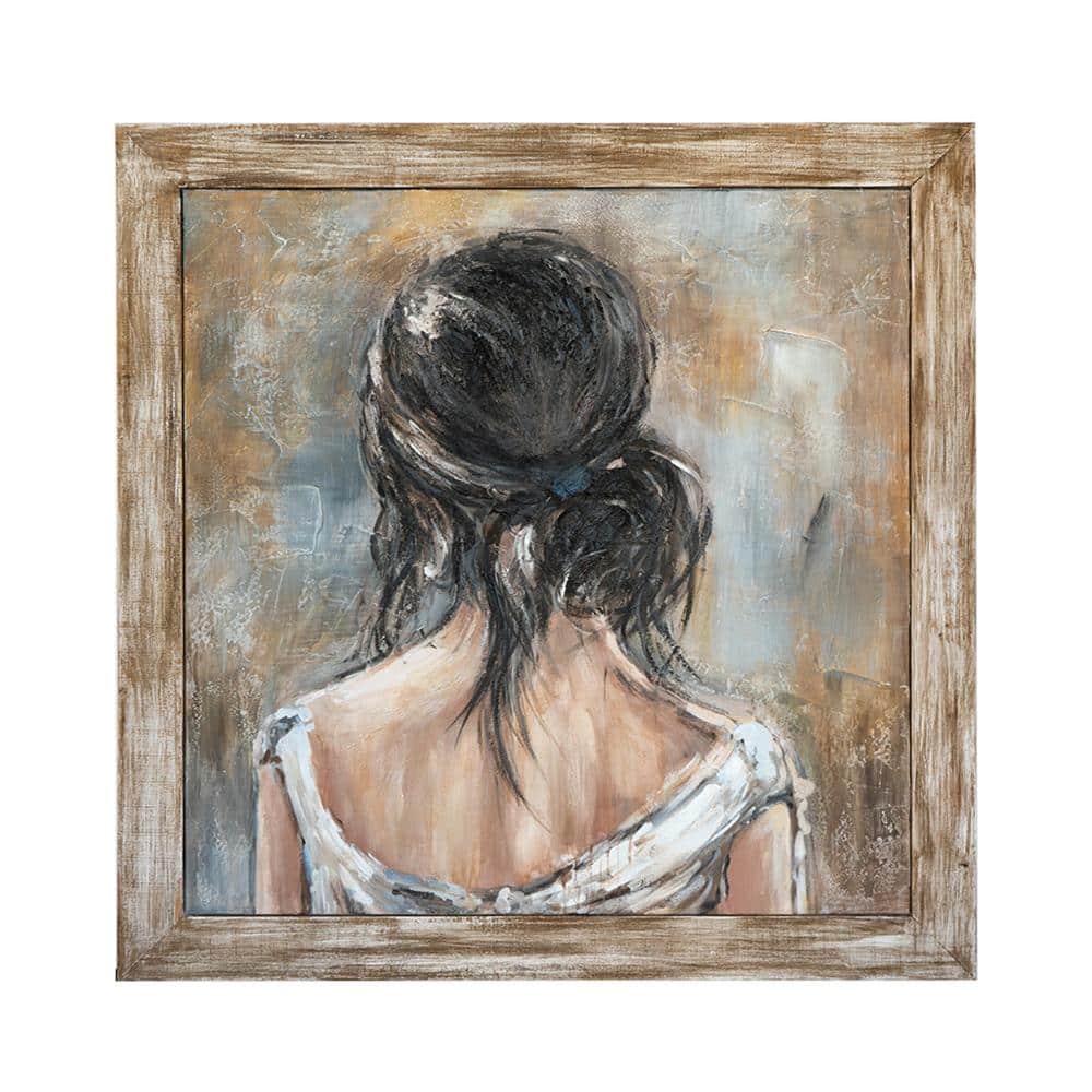 Avex 1-piece Framed Hand-Painted Woman Portrait Art Print 39.4 in. x 39.4 in. with Rustic Fir Wood Frame price history on PriceWatchPro