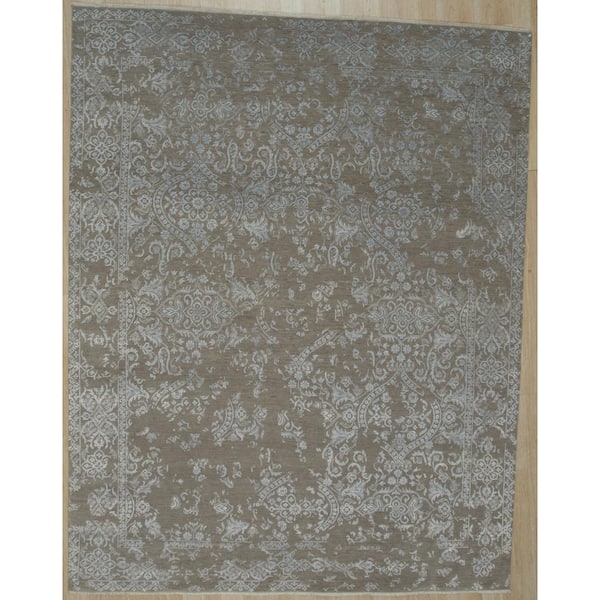 EORC Gray 7 ft. 11 in. x 10 ft. 1 in. Hand-Knotted Wool Galaxy Area Rug