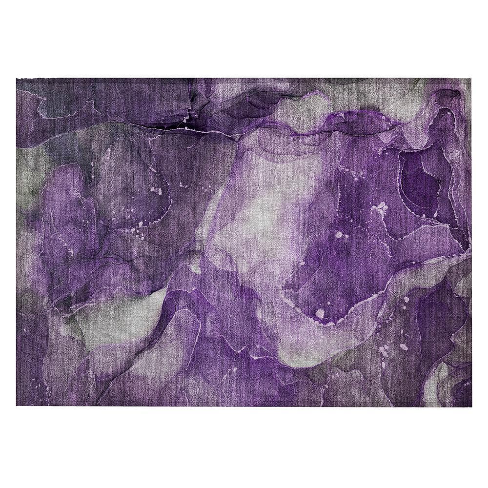 Purple Watercolor Patterned Machine Washable Synthetic Area Rug