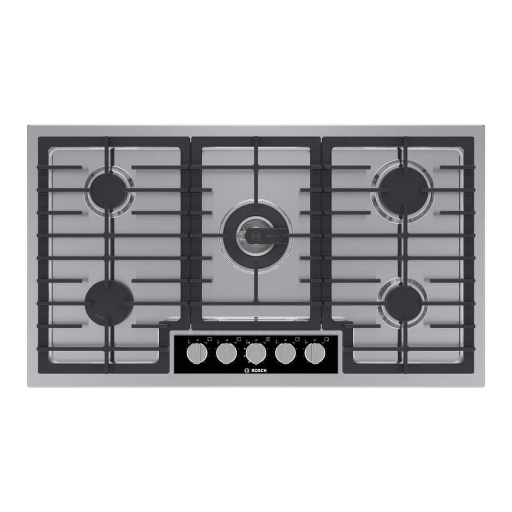 Bosch Benchmark Benchmark Series 36 in. Gas Cooktop in Stainless Steel with 5 Burners including 18,000 BTU Burner, Silver