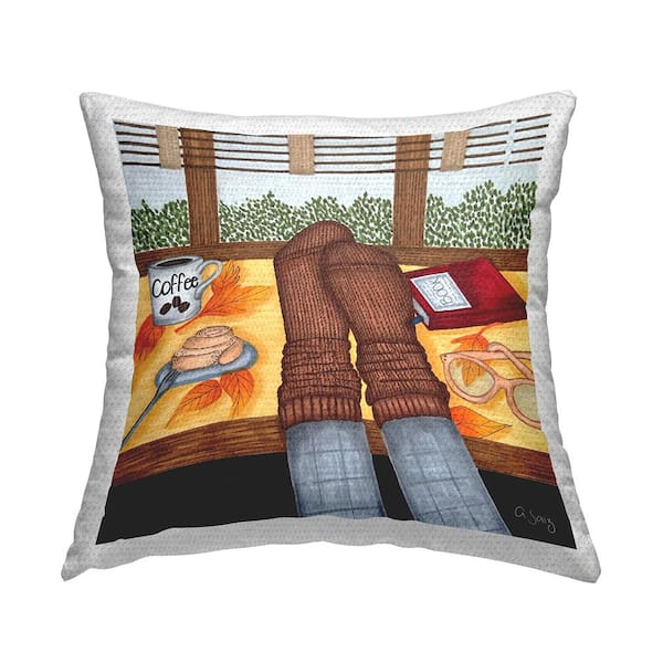Stupell Industries Cozy Socks Autumn Tabletop Multi-Color Square Outdoor Throw Pillow