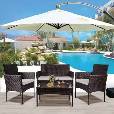 Black 4-Pieces PE Wicker Outdoor Patio Furniture Sets Loveseat Includes Armchairs and Table with Cushions