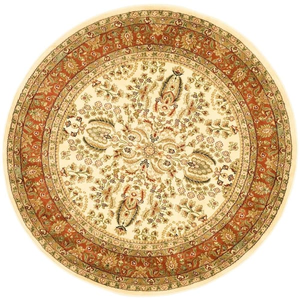 SAFAVIEH Lyndhurst Ivory/Rust 5 ft. x 5 ft. Round Antique Floral Border Area Rug