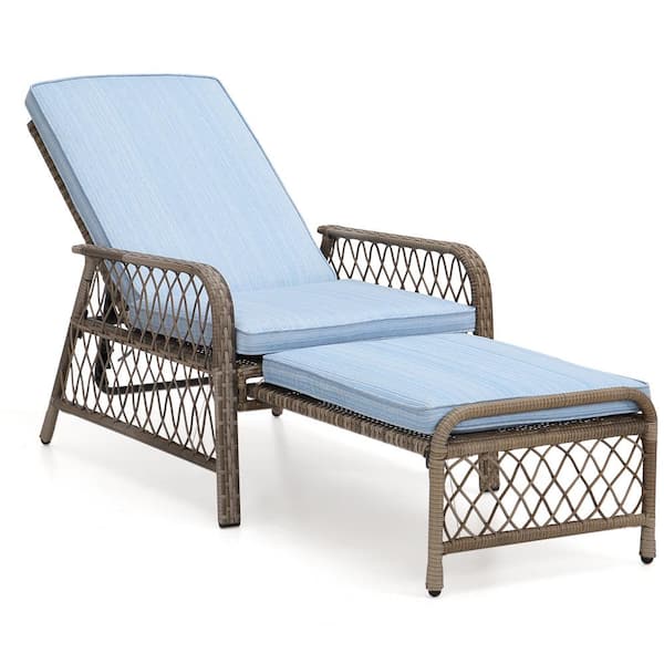 Ulsum Outdoor Gray Metal Outdoor Lounge Chair with Blue Cushions