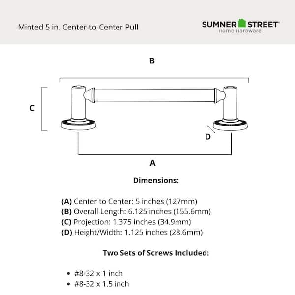 Sumner Street Home Hardware Modern 5-in (127mm) Center to Center Satin Nickel Rectangular Bar Drawer Pull