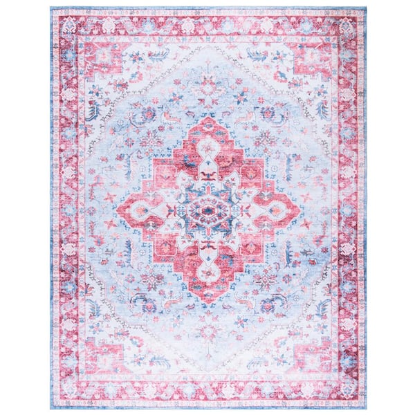 Martha  Stewart Washable Red/Blue 8 ft. x 10 ft. Machine Washable Medallion Floral Area Rug