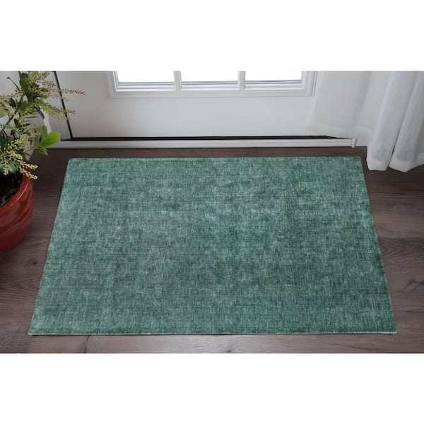Green 2 x 3 ft. Woven Solid Color Rectangle Indoor Area Rug