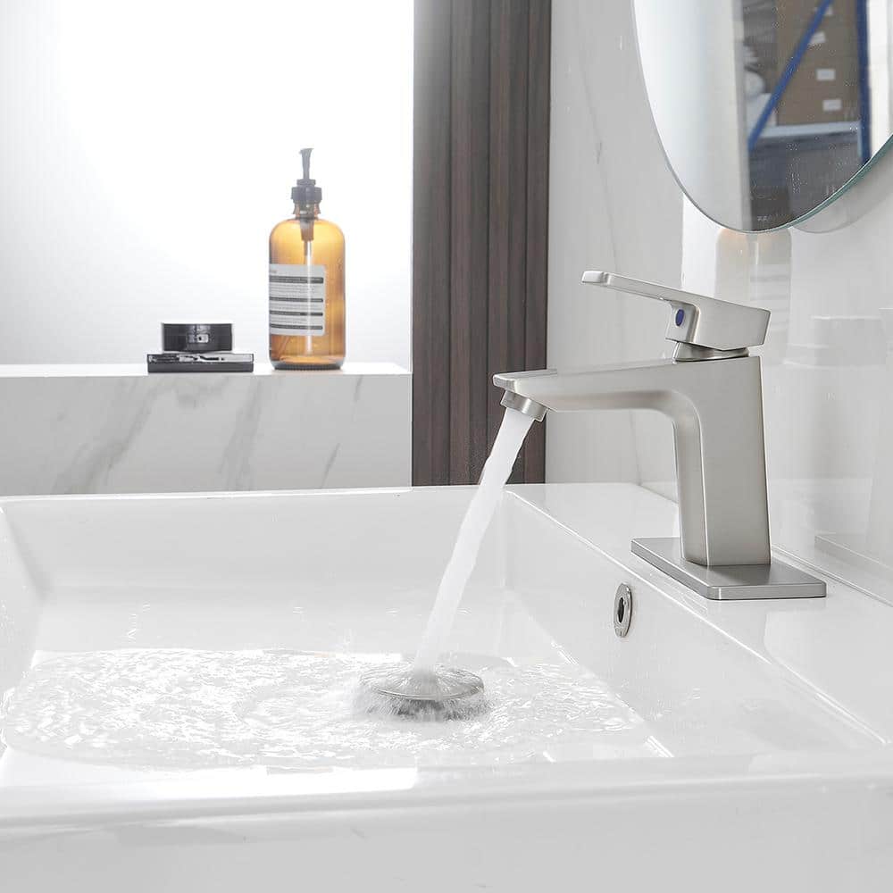 Brushed Nickel Single Handle Bathroom Faucet with Pop-Up Drain