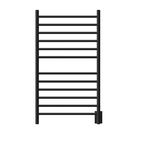 Radiant Large Straight 12-Bar Combo Plug-in and Hardwired Electric Towel Warmer in Matte Black