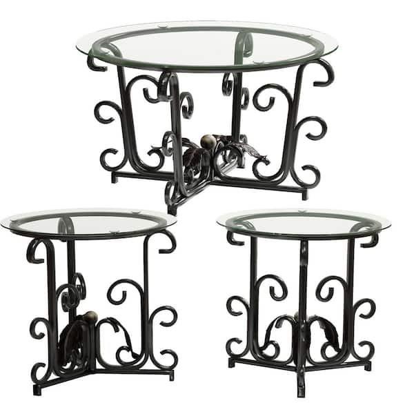 3-Piece Metal Modern Glass Coffee Table Set (1 Coffee Table + 2 End Tables)-Space-Saving for Apartments & Small Spaces