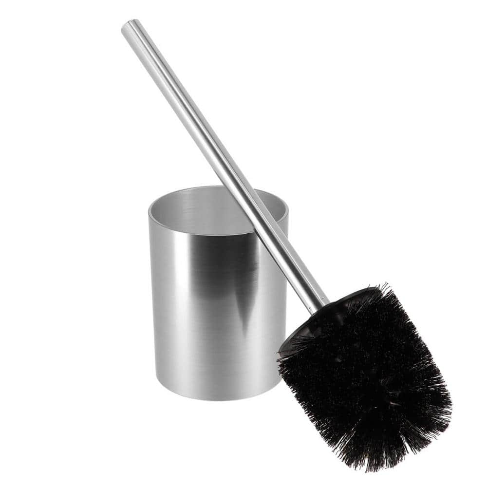 Medium Silver Brushed Aluminum Toilet Brush and Holder Set