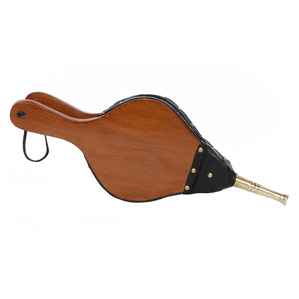 Small 1-Piece Classic Fire-Starting Bellow, 15 in. Long, Natural Wood, Black and Brass, Fireplace Tool Set