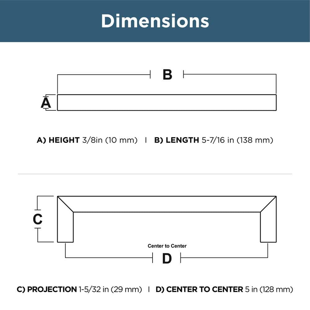 Matte Black Modern Rectangular Handle Drawer Pulls, 5-1/16"